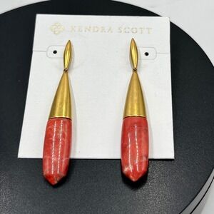 Kendra Scott Freida Burnt Sienna Howlite Vintage Gold Linear Dangle Earrings